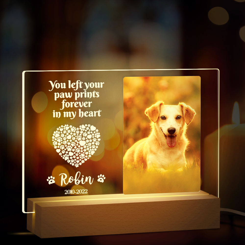 Custom Personalized Acrylic Photo Plaque Pet Memorial Gifts for Loss of Dog Pet with Night Light Base, Customize Name Date Photo, Option A