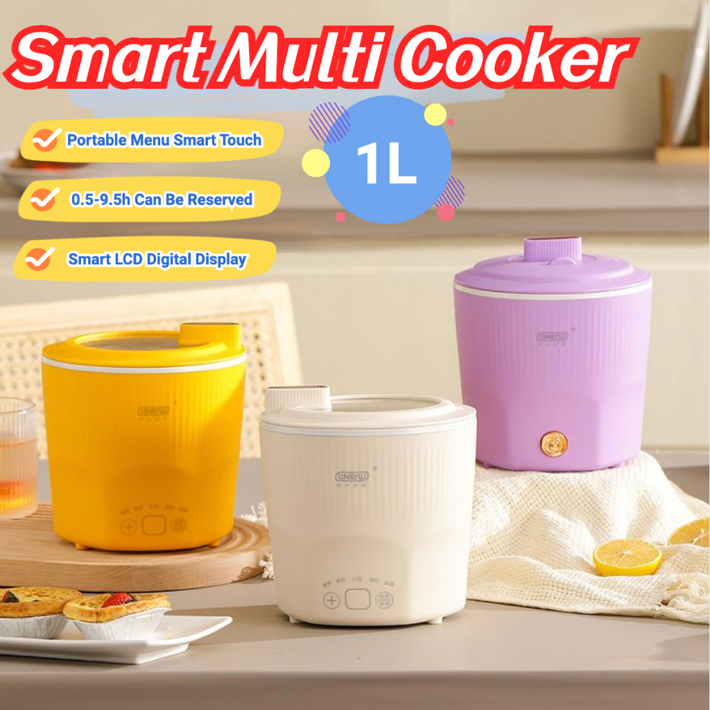 😍in stock😍1L Smart Mini Rice Cooker Non Stick Electric Cooker Touch Screen Multi Cooker Hot Pot Ceramic Frying Pan 9.5 Hours Appointment And Heat  Preservation Periuk Nasi Elektrik 电煮锅/电煮锅/火锅