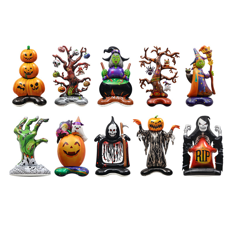 10 Styles Halloween Decorations 4D Standing Witch Dead Tree Pumpkin Tombstone Death God Balloon Halloween Party Decoration Supplies