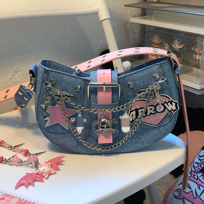 Hot-selling Pink Barbie Girl Unique Denim Messenger Bag y2k Asian Culture Unique Handbag