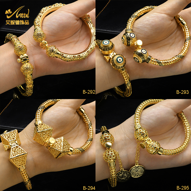 [Ready Stock] 2023 New Dubai gold bracelet women's gold-plated Indian African hard bracelet charm wedding Ethiopian Arab hand jewelry luxury