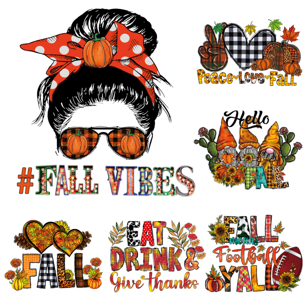 Autumn Decals Iron On Transfers Fall Vibes Hoodies Heat Press Appliqued T-Shirt Diy Clothes Stickers Patches For Clothing