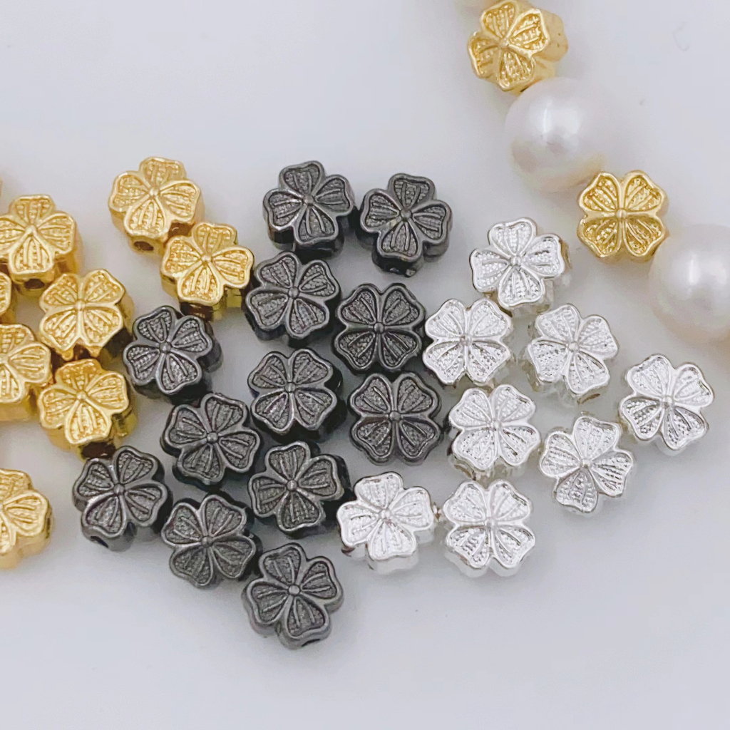 A1016 [Single Color Over 100 Pieces Get 50 Pieces Free] 14K Gold-Clad Gold-Plated Color Retention Ancient Method Gold Through Hole Four-Leaf Accessories Spacer Beads 6mm Homemade diy Jewelry Accessories