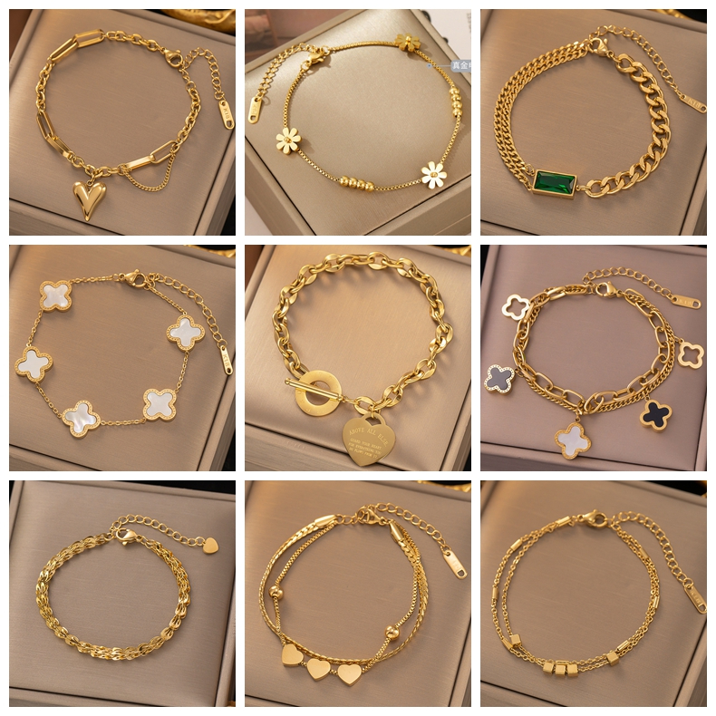 Titanium Steel Bracelet Gelang Tangan Perempuan 18k Gold Stainless Steel Bracelet for Women 手鏈 Non Fade Bracelet Jewelry gift