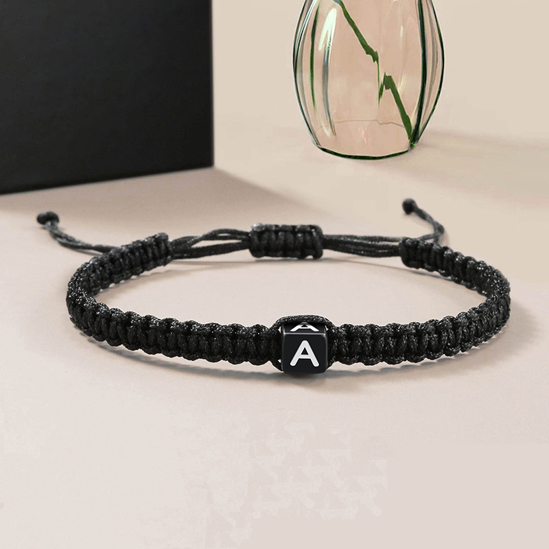 A-Z 26 Letter Initial Bracelet Couple Bestie Black Woven Rope Braided Adjustable Bracelets Gelang Huruf Hitam Korean Fashion Jewelry Accessories Gift