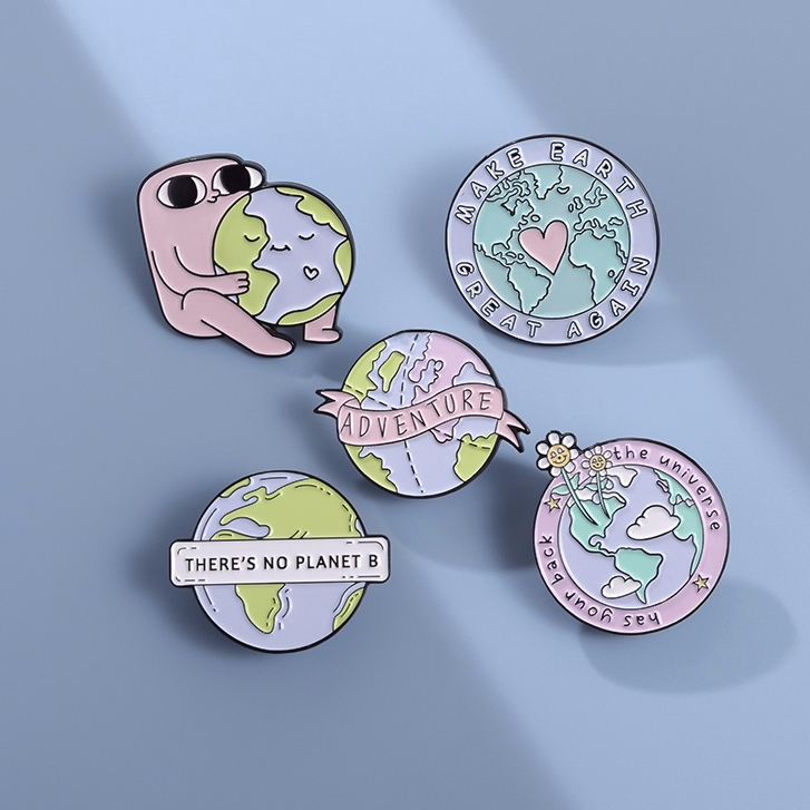 Creative Earth Enamel Pins Eco-friendly Brooches Earth Conservation Adventure Pin Lapel Badges Cartoon Jewelry Gift for Friends
