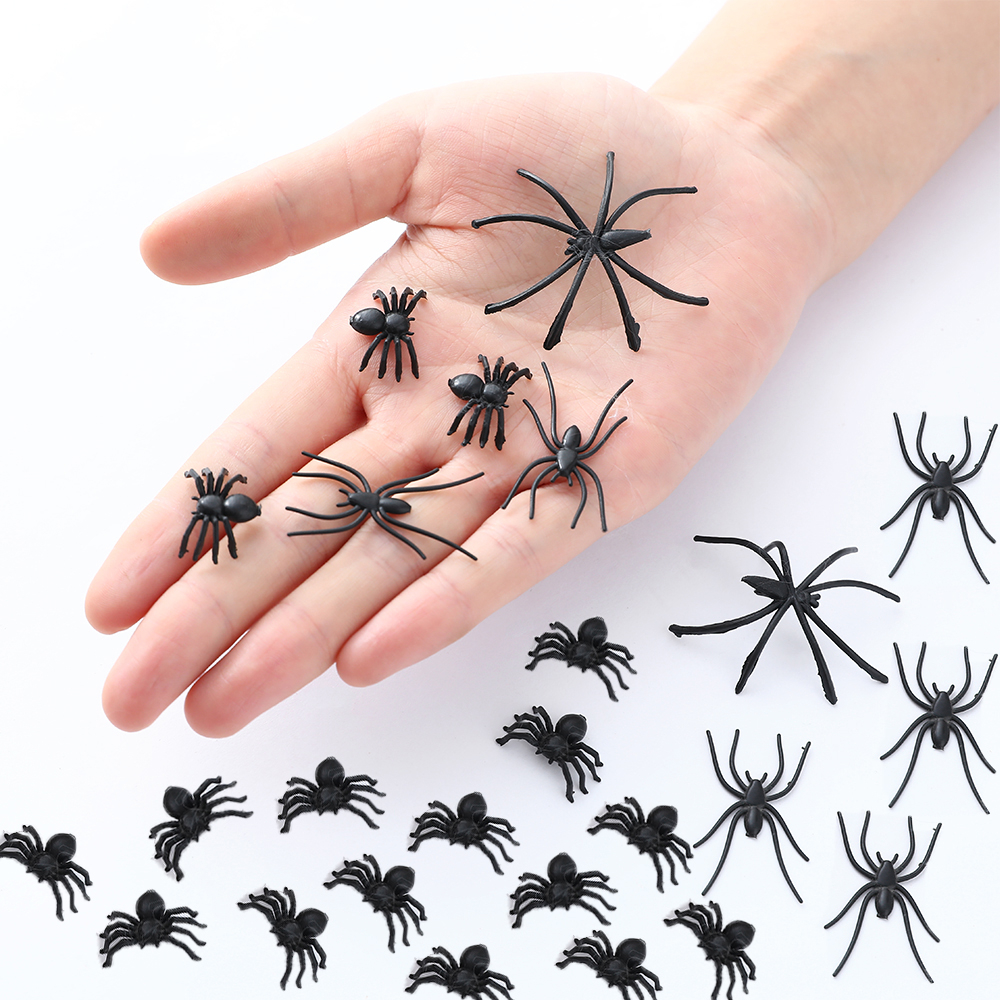 30pcs Black Spider Simulation Tricky Toy Haunted House Spider Web Bar Party Decorations Kids Halloween Decor Fake Spiders