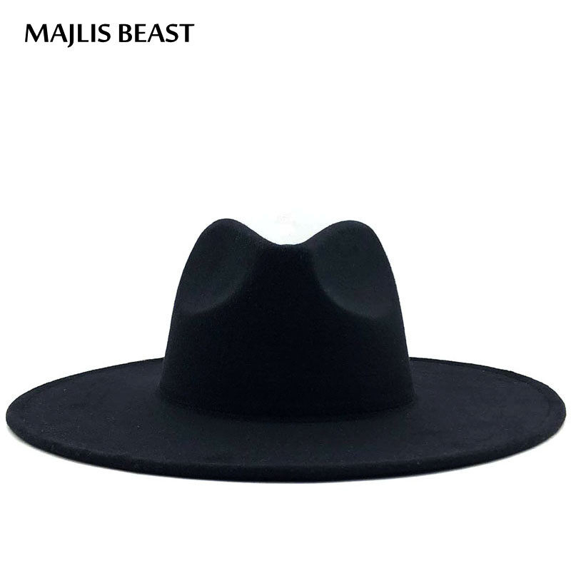 New British Style winter wool solid Classic fedoras cap men women panama jazz hat 9.5CM Wide Brim Big white Fedoras