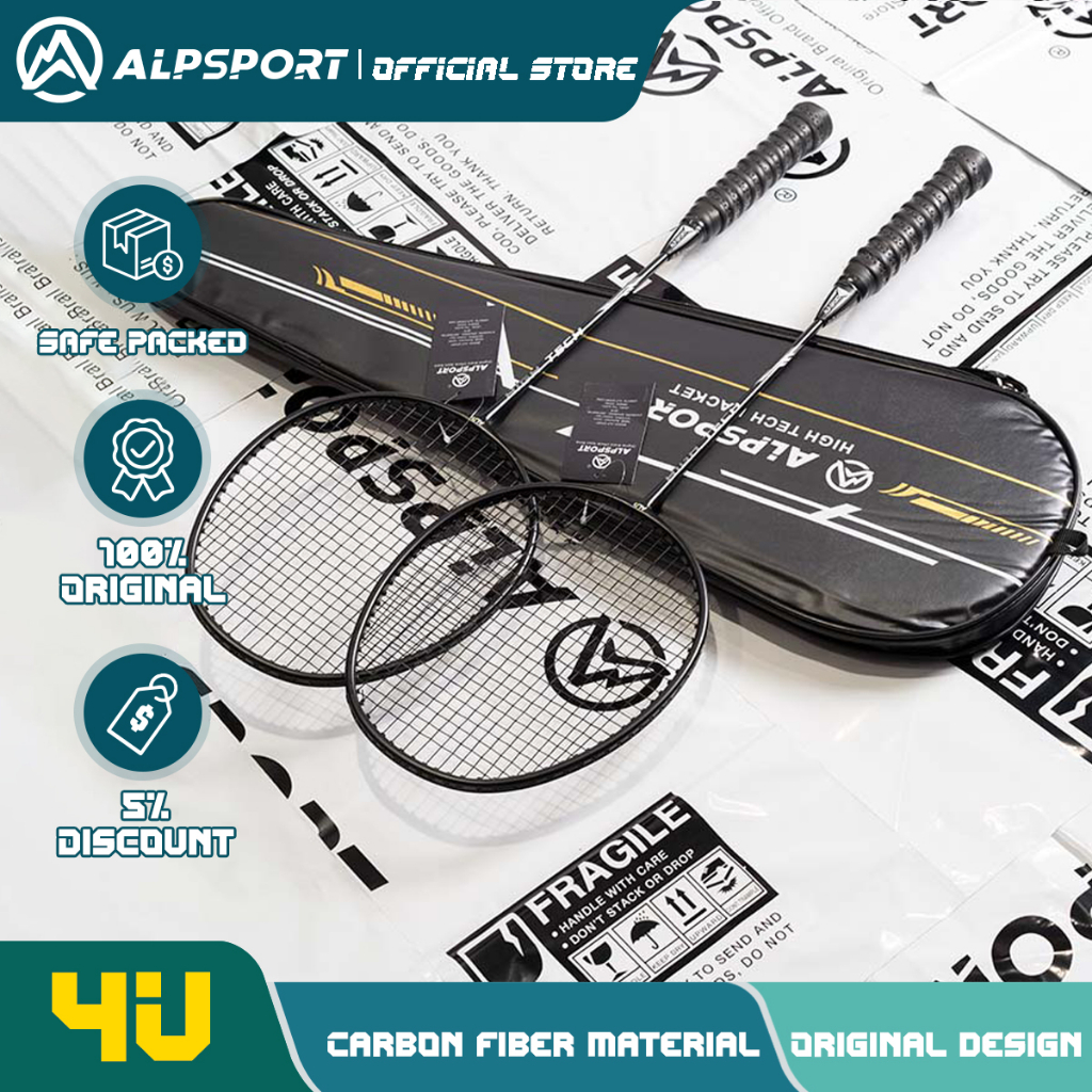 ALP RR 2Pcs 4U G5 100% Original Design Full Carbon Fiber 22-25Lbs Strung Badminton Racket With Free String Grips And Bag Professional Offensive Type Pro Racquet Elastic Reket