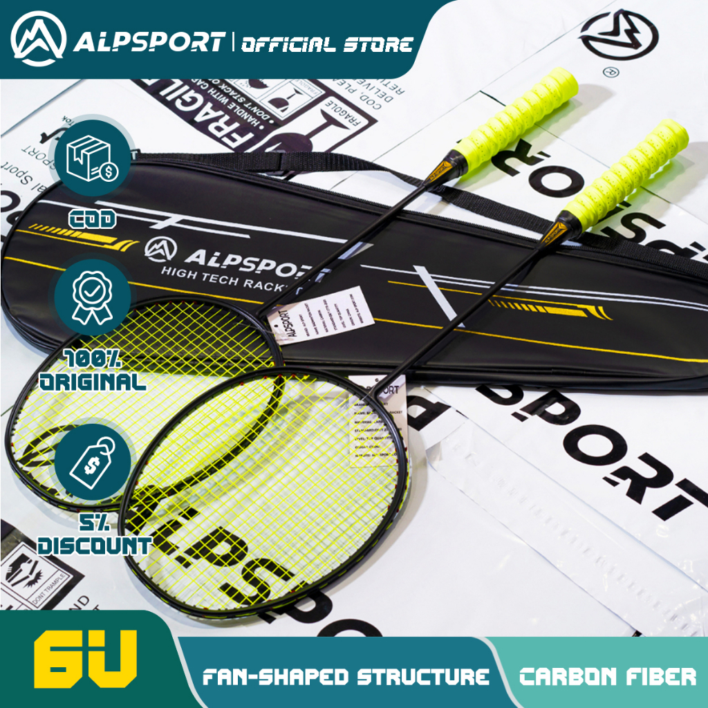 ALPSPORT XHP 2PCS Max 30LBS 6U 75g 100% Legal Original Badminton Racket Give Free Racket Bag Ultra Lightweight Full Carbon Fibre Green Badminton Reket Set Solid Colour New Racquet