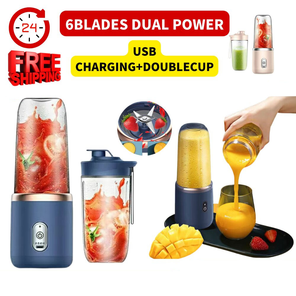 AMJ Electric fruit juicer blender juice mixer mini Wireless Portable household USB Charging 6 Blade gift juice cup榨汁机