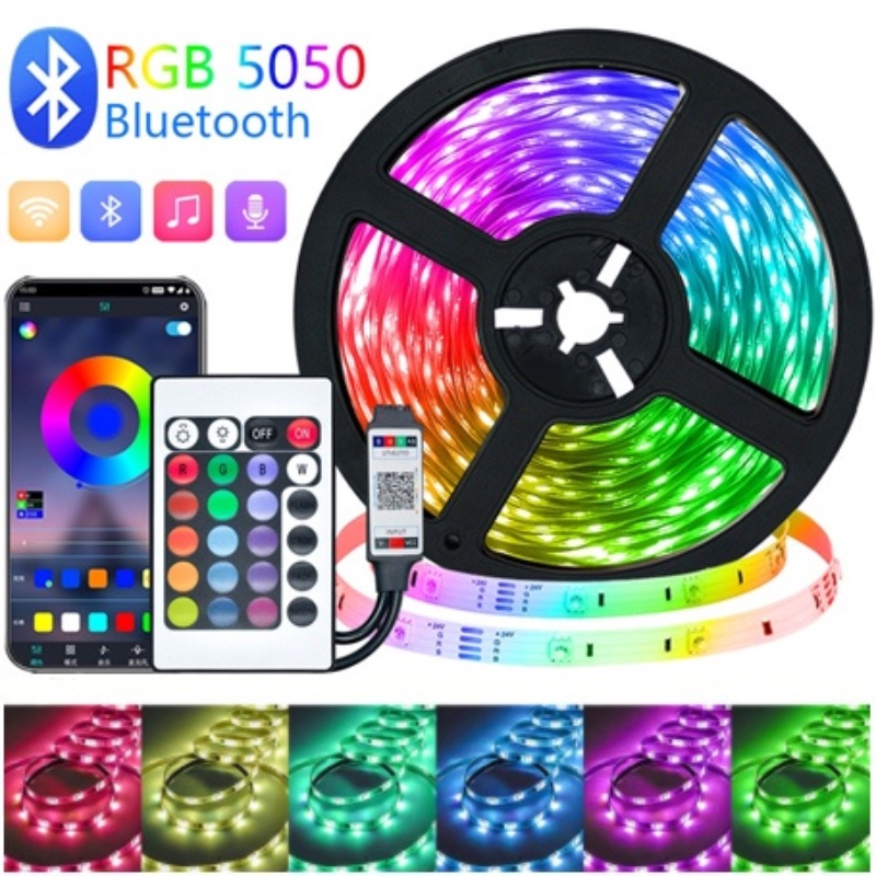 5050 LED Colorful Decorative Light Strip Length 1/3/5/10m Optional Color-changing Decorative Light Strip Remote Control/Bluetooth Control Suitable for TV Background Bedroom Decoration