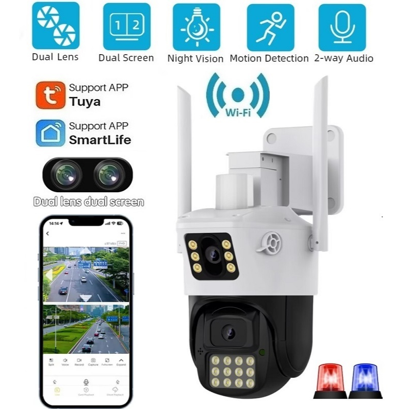 Tuya Smart Life 4MP PTZ WiFi IP Camera Dual Lens&Dual Screen Outdoor Waterproof AI Auto Tracking Security CCTV Surveillance Camera