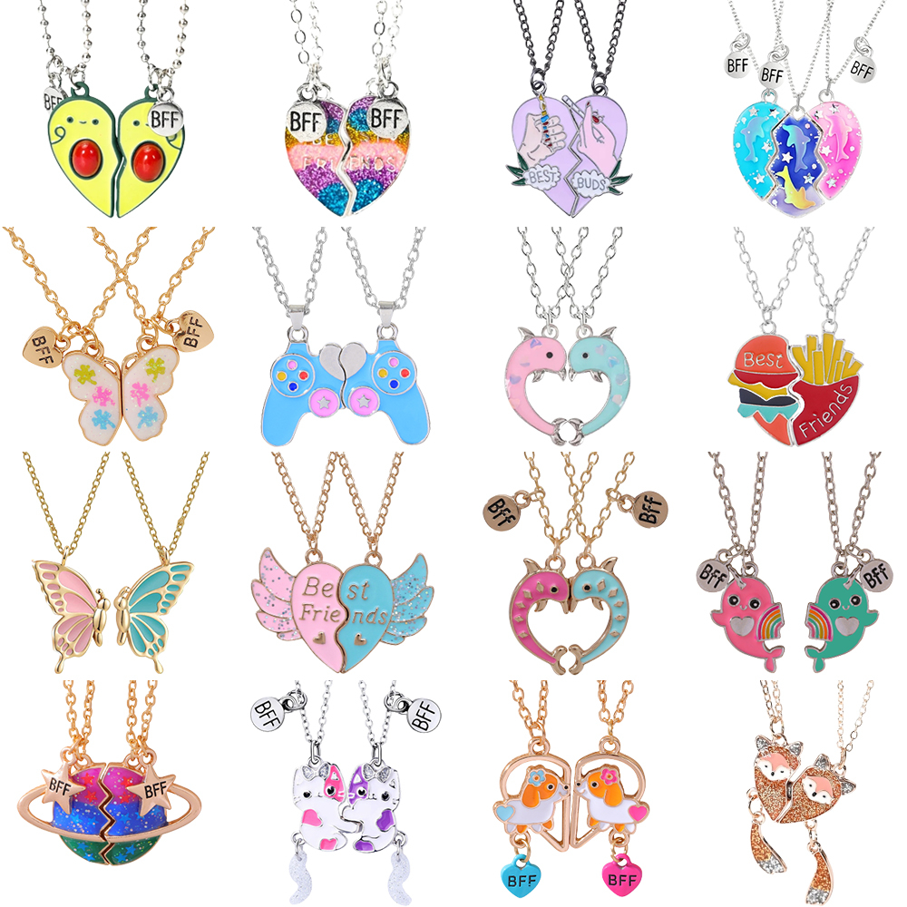 Cute Cat Heart Magnet Necklaces for Women Girls Kawaii Best Friends Neko Doggy Animal Pendant Chain BFF Friendship Jewelry Gifts