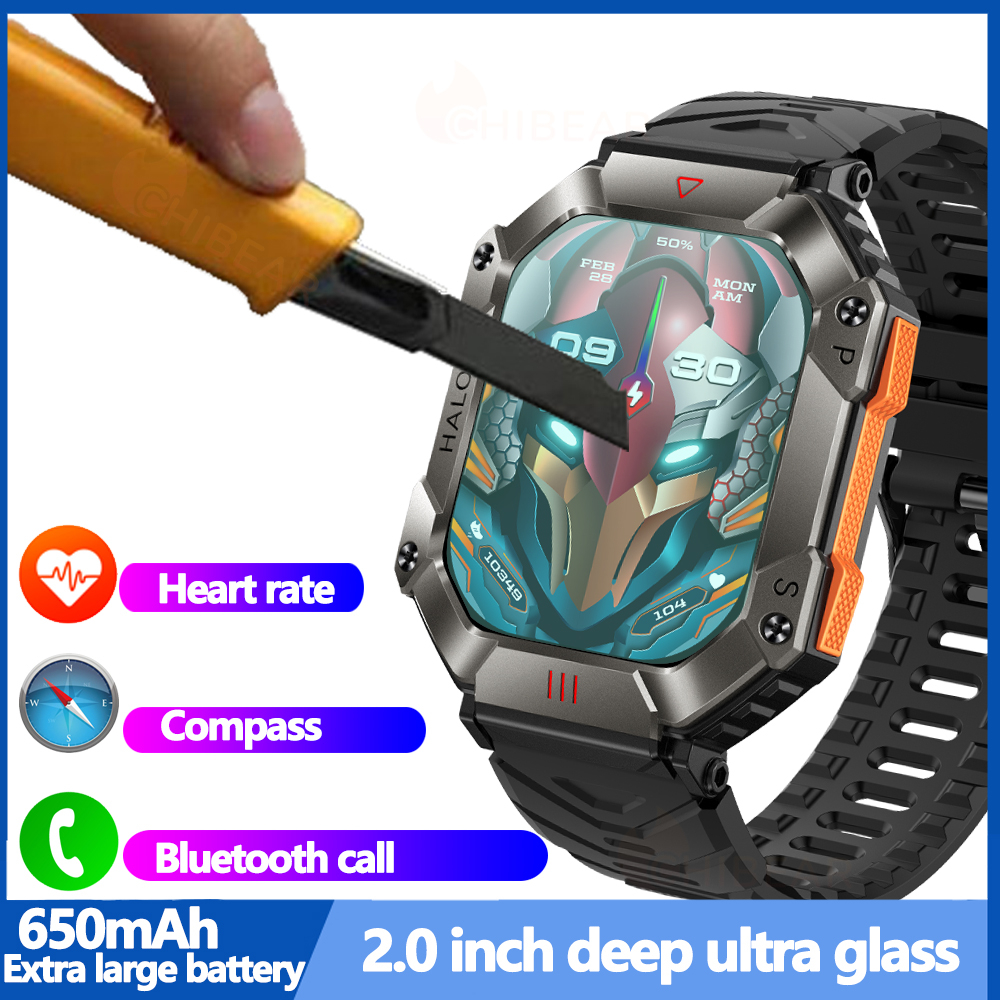 2023 Military Outdoor Smart Watch 2.0 inch 650 mAh Large Battery Watch GPS Motion Track Compass Bluetooth Call Smartwatch Men