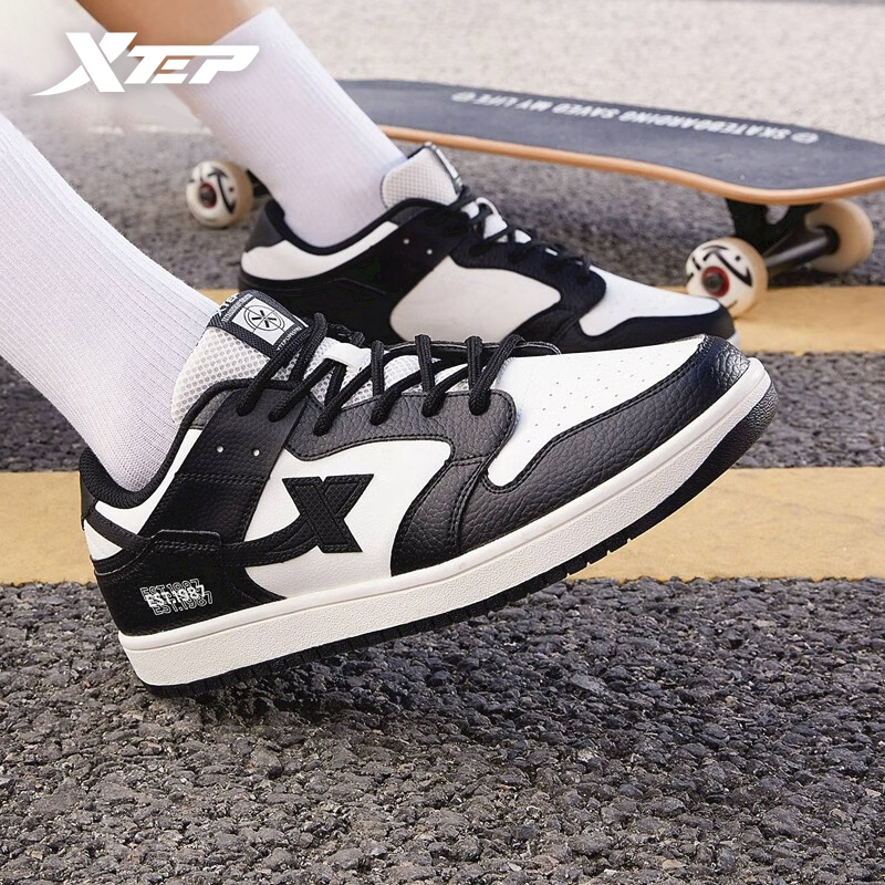 XTEP Men Sneakers Fashion Breathable Leather Support Waterproof Non-Slip Comfortable Stitching Color