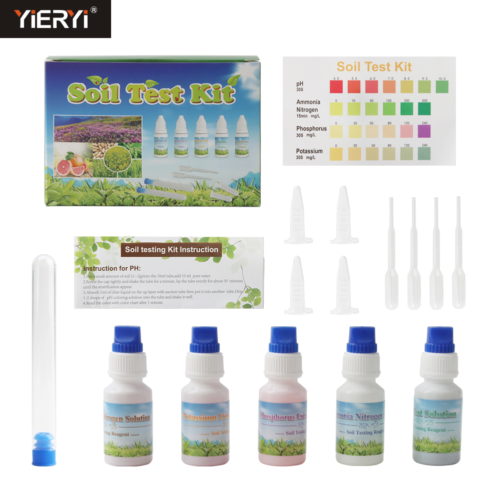 YIERYI Soil Test Kit, Soil PH Test Solution, Phosphorus Testing Reagent, Ammonia Nitrogen Testing Reagent, Potassium Testing Reagent for Soil Analysis