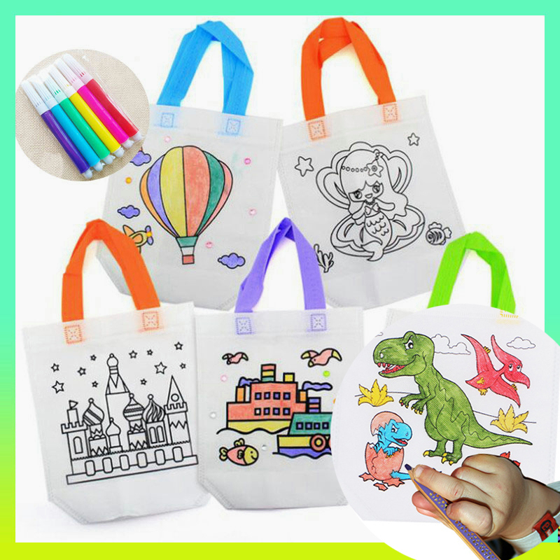 Kids DIY Painting Graffiti Double or Single sided Creative Drawing Eco Bag Party Gift Birthday Door Gift goodies gift