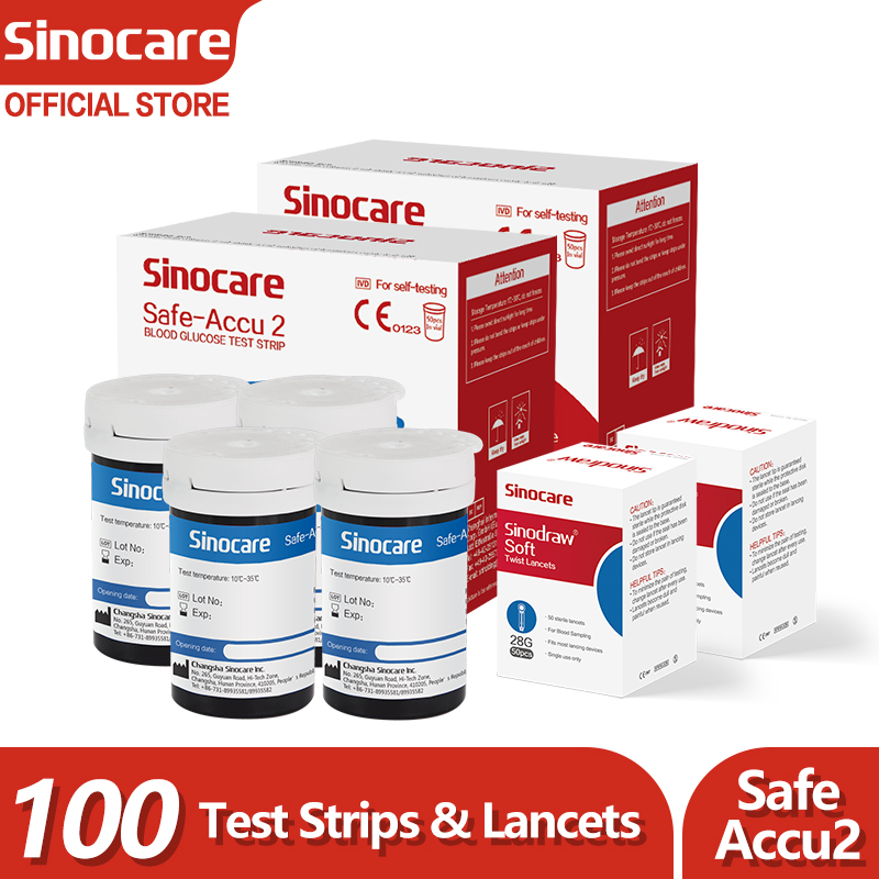 Sinocare SAFE ACCU2 100 pcs Blood Glucose Test Strips & 100 pcs Lancets (Without monitor)