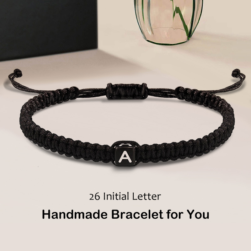 26 Letter Initial Bracelet Couple Bestie Black Woven Rope Braided Adjustable Bracelets Gelang Huruf Hitam Korean Fashion Jewelry Accessories Gift A-Z