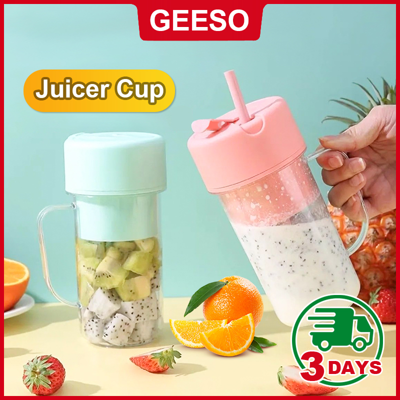 GEESO Juicer Blender Juice Juicer Cup With Straw Portable Juice Blender Wireless Fruit Juicer Rechargeable Fruit Blender USB Jus Blender Portable Juice Mixer Cup Bottle 340ML 水果 榨汁杯 便携果汁杯