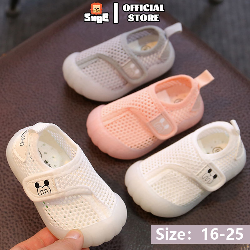 SUGE Toddle Mesh Tennis kasut baby boy 1 tahun Knit Sneakers Soft Sole Infant Slip-on baby shoes boy Cute First Walkers kids shoes