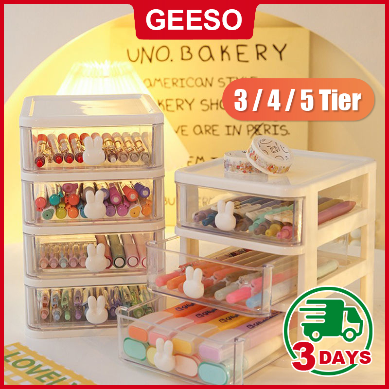 GEESO Mini Drawer Storage 5 Tier Desktop Storage Box Desk Organizer Drawer Transparent Office Bedroom Stationery Cosmetic Storage Box Mini Laci Meja 可愛 桌面收納盒 多層抽屜