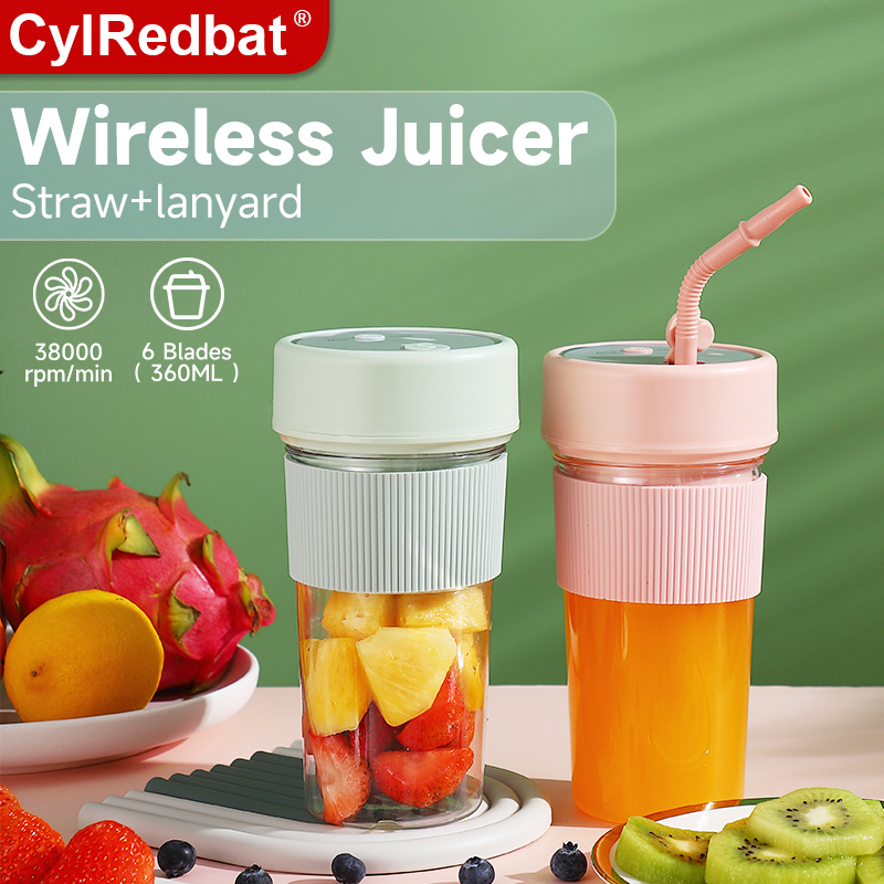 CylRedbat Electric fruit juicer Wireless blender juice mixer Portable Juicer with straw household USB Charging 6 Blade gift juice cup 榨汁机