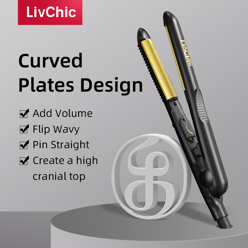 LivChic Hair Straightener 2 In 1 Hair Styling With Fluffy Curly For Men Curved Edge Ceramic Tourmaline Plate (1")