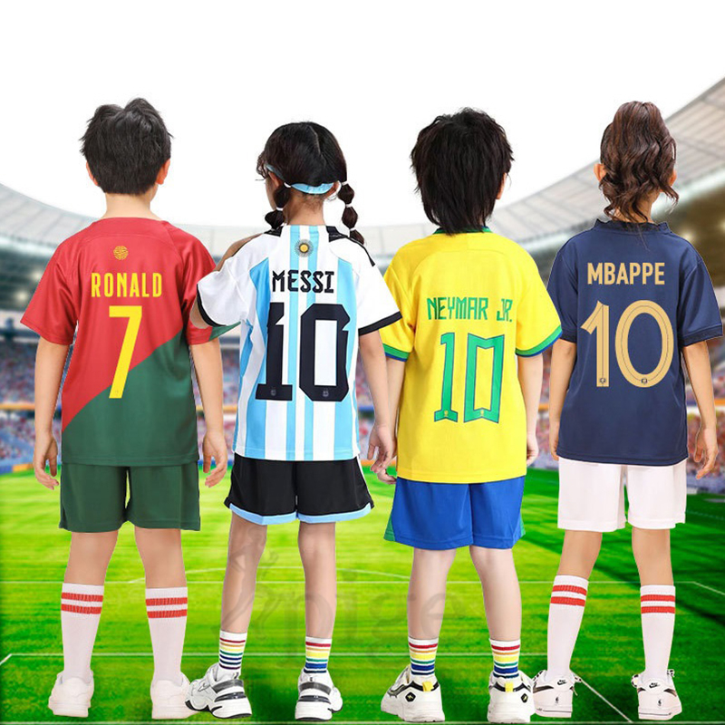 Kids Football Jersey Set 2022 World Cup Argentina Messi / Brazil Neymar / France Mbappe / Portugal Ronaldo National Team Sports Kids Soccer Jerseys/baju bola