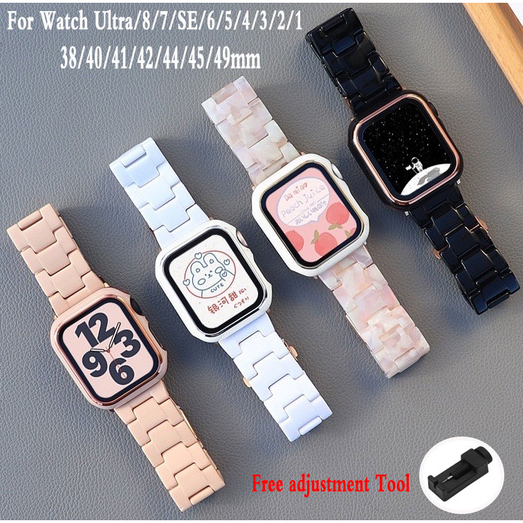 Smart Watch Strap + Watch Case Resin Watch Strap For Smart Watch Series Ultra 8 7 6 5 4 3 2 1 SE Watch Band For Watch Size 49mm 45mm 41mm 38mm 40mm 42mm 44mm 2 in 1 Watchband Watch