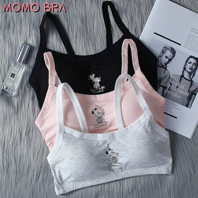 MOMO 8-16yrs Kids Bra Teen Girls Bra Baby Cotton Training Bra Student Underwear With Sponge