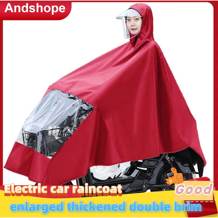 Ready Stock Fast Shipping电动车雨衣Raincoat Electric Vehicle Motorcycle Poncho Single Adult Extra Thick Double Brim Face Protection Riding Rain Gear Men Women Universal Raincoat