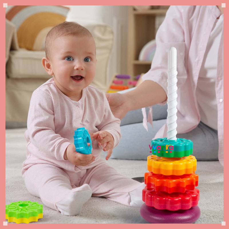 VVANKA [From KL] Baby Spin stack Toy Educational Toddler Learning Toys Baby 1 2 3 Birthday Gifts Autism Sensory Spin Stack Toy