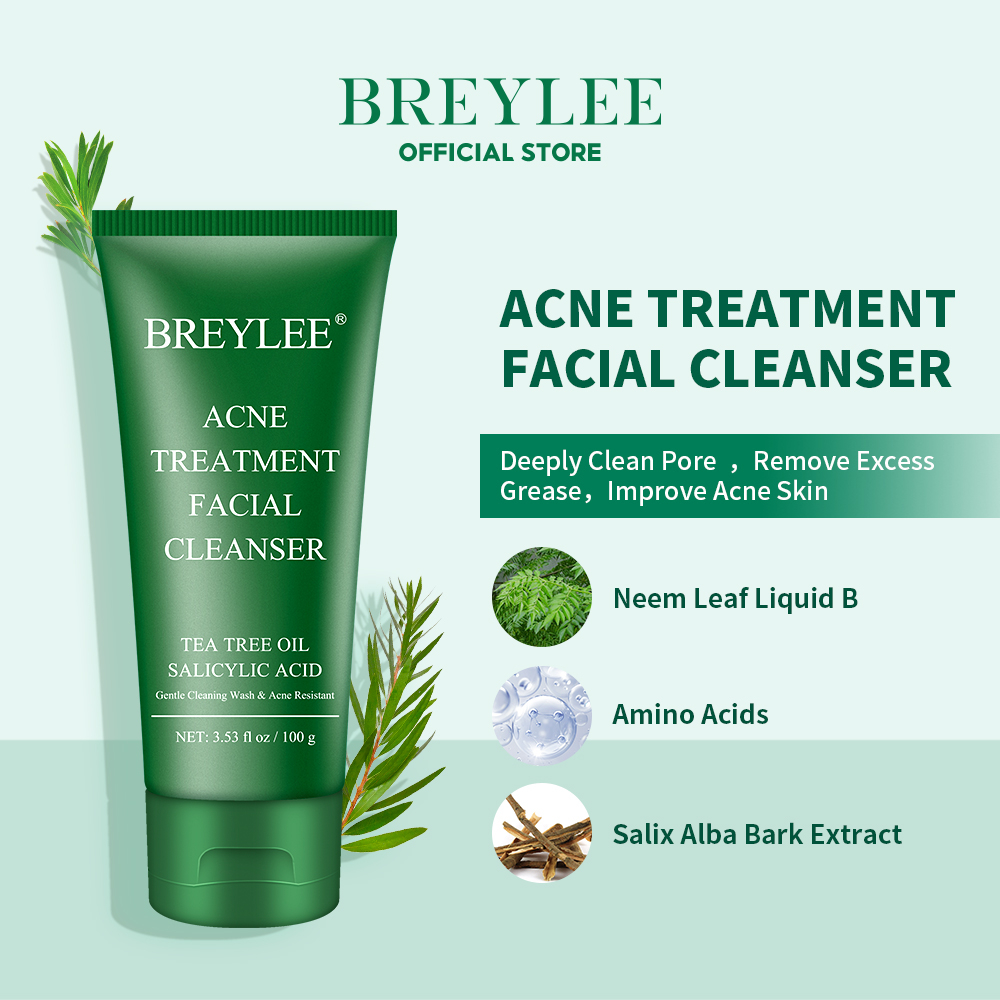 BREYLEE Acne Treatment Face Cleanser Cream Facial Wash Shrink Pore Oil Control Blackhead Skincare Moisturizer Mist (100g)