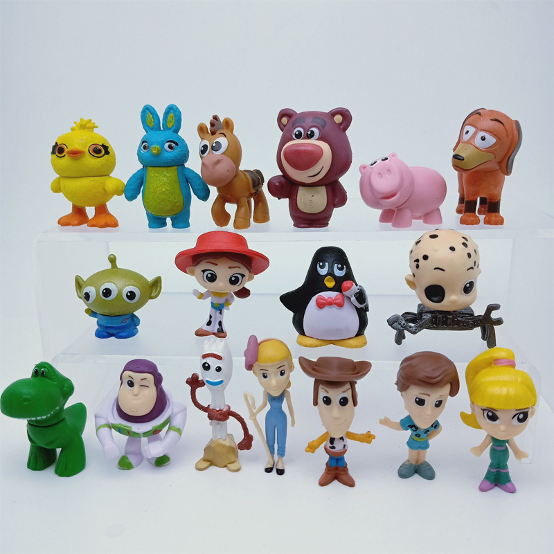 17Pcs/Set Disney Anime Toy Story Figure Woody Buzz Lightyear Jessie Forky Hamm Rex Aliens Ducky Slinky Dog Q Version PVC Action Figures Model Doll Toys