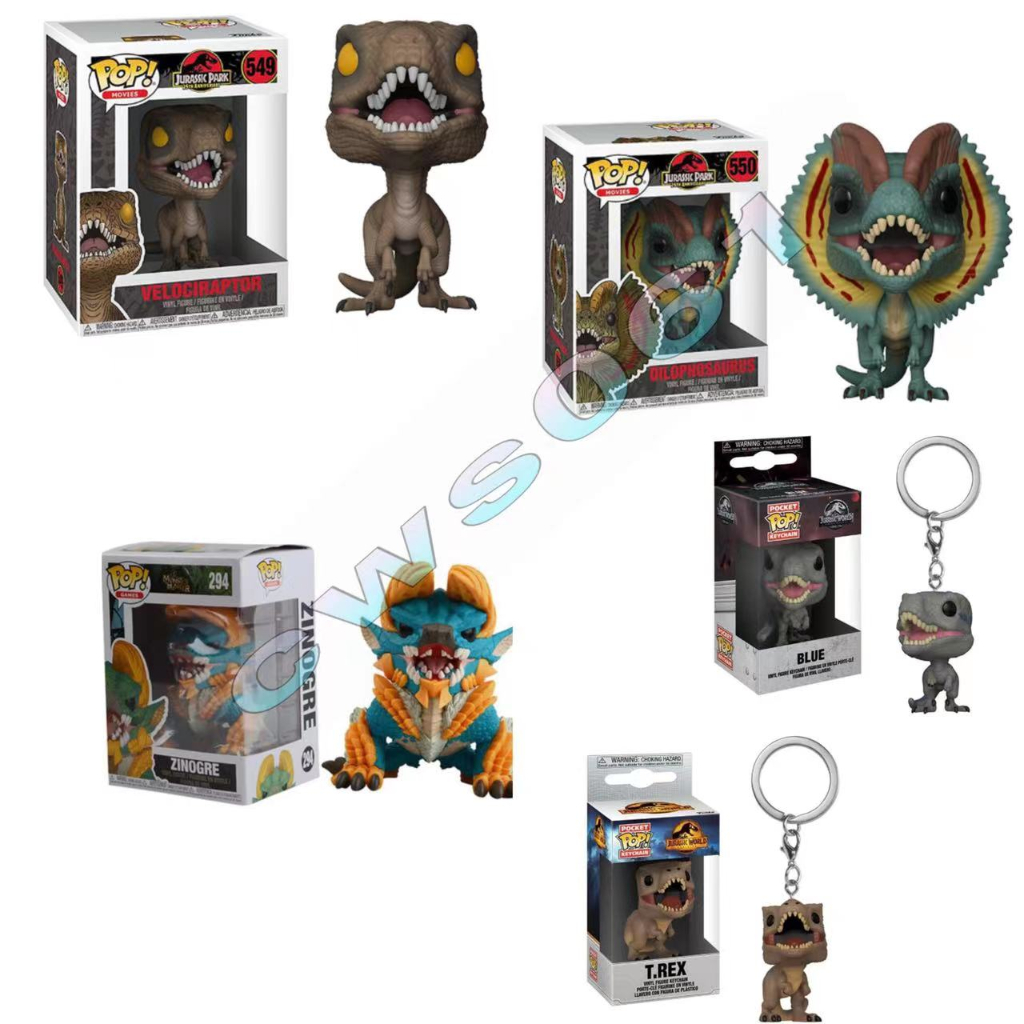 FUNKO POP Games Monster Hunter/Jurassic Park Vinyl Figurine Keychain Zinogre/Velociraptor/Dilophosaurus Action Figure Toy Blue/T.REX Keyring