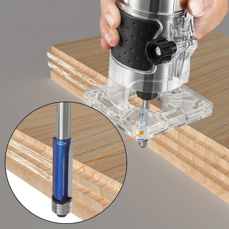 1pc,Sparkling Silver-Blue Double Bearing Flush Trim Router Bit 双轴承齐平修边铣刀 - 1/4" Shank Woodworking Tool with Dual Cutting Blades - Electric Accessory for Edge Trimming M