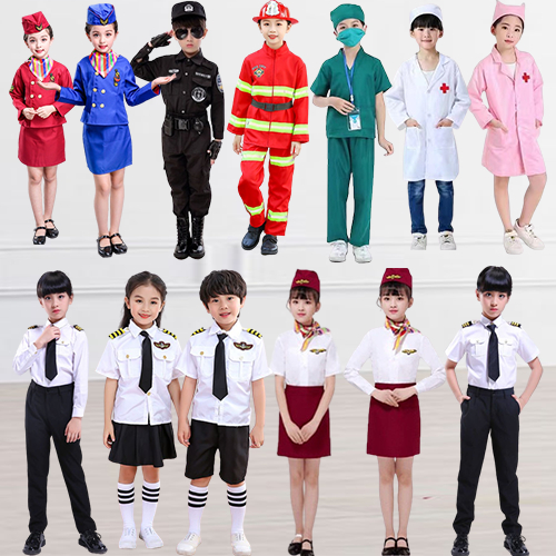 Ready Stock Free Shipping Men Women Same Style Children Captain Stewardess Costume Children Astronaut SWAT Costume Firefighter Nurse Surgical Costume Doctor Performance Costume Performance Co