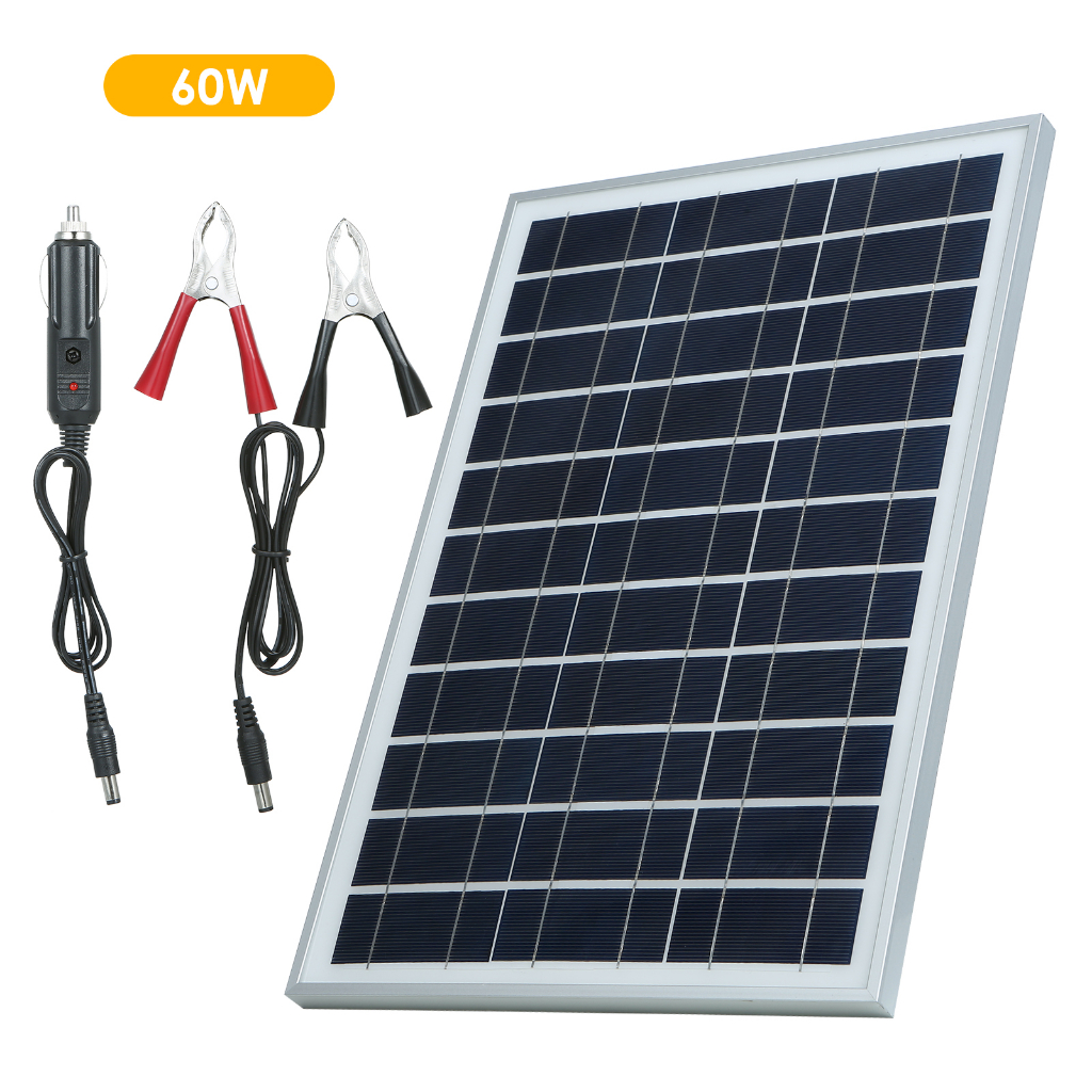 ✅ （Ready Stock）60W D C 5V/18V Flexible Solar Panel Kit Set IP65 Water Resistance/ D C Alligatoe Clip/ 1 * Car C-harger for Home Car Boat Indoor Outdoor Use Portable