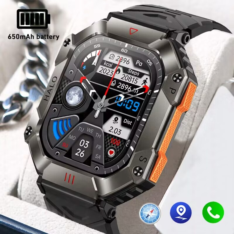 2023 Military Outdoor Smart Watch 2.0 inch 650 mAh Large Battery Watch GPS Motion Path Compass Bluetooth Call Smart Watch Men's Timely Shipping+New Watch Straps