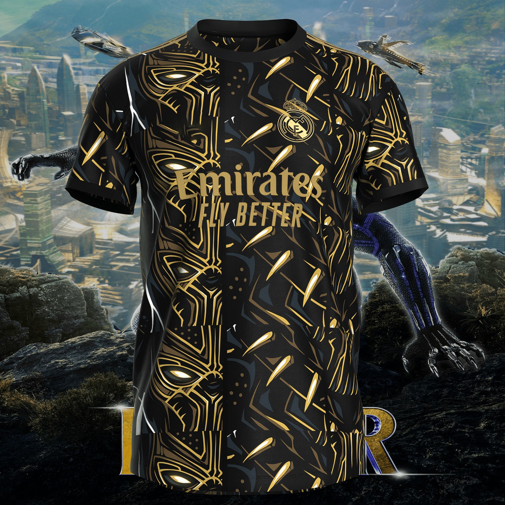 madrid x real black panther sublimation tshirt | baju jersey sublimation | shortsleeve