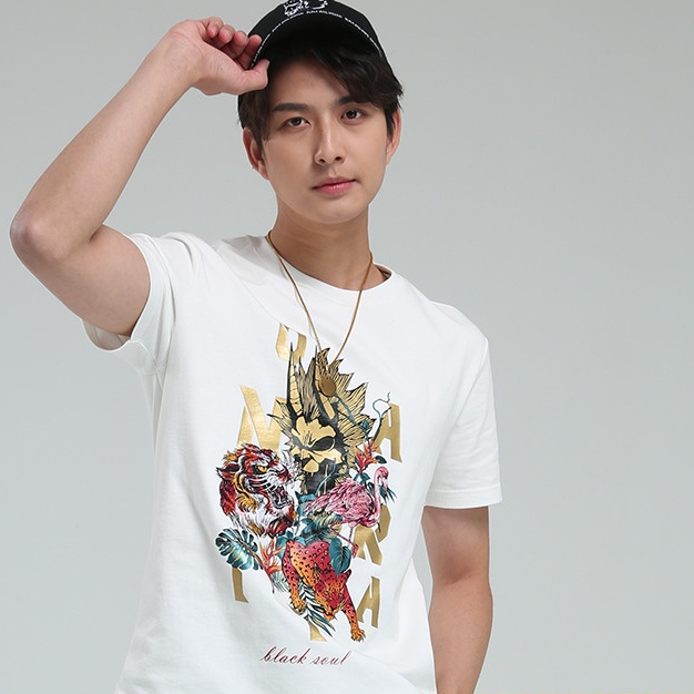 On oniarai Ghost Wash 23 New Product Street Wear Ghost Wash Jungle Adventure Print Men's Short-Sleeved T-Shirt