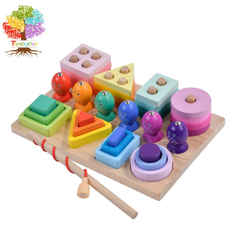 Montessori Toys Magnetic Fishing Toys for Toddler - Kids Wooden Shape Sorting and Stacking Toys - Learning Activities Preschool Educational Montessori Fine Motor Skills Toys