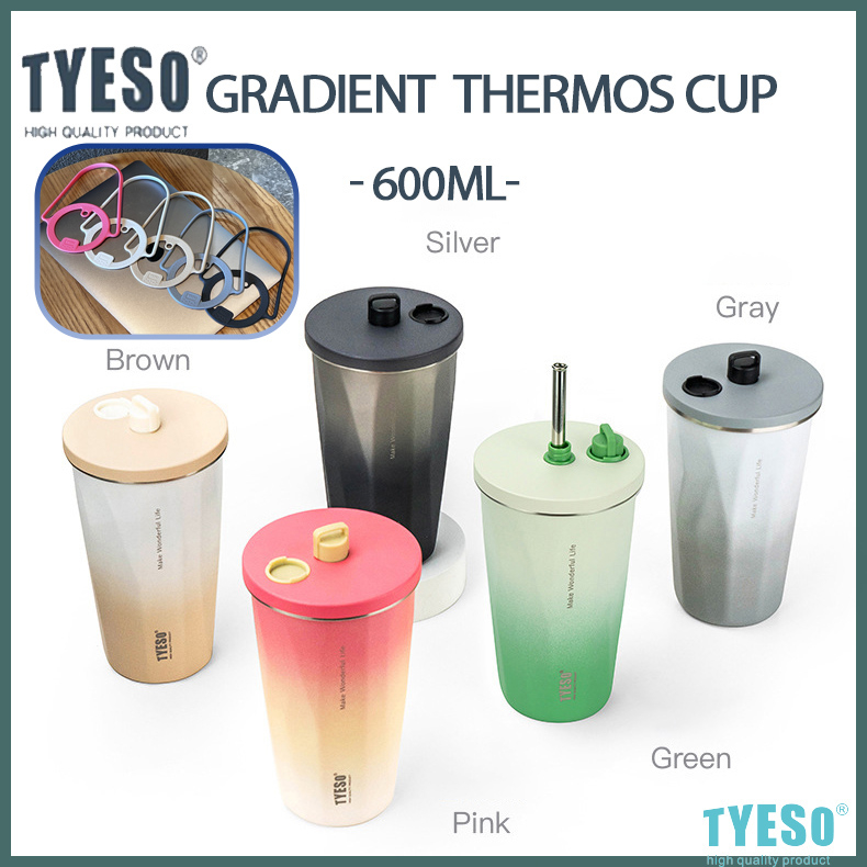 600ml Tyeso Gradient Coffee Mug Vacuum Insulated Bottle Tumbler with Straw Stainless Steel Large Capacity Water Bottle Diamond Thermos Cups Straw Cup