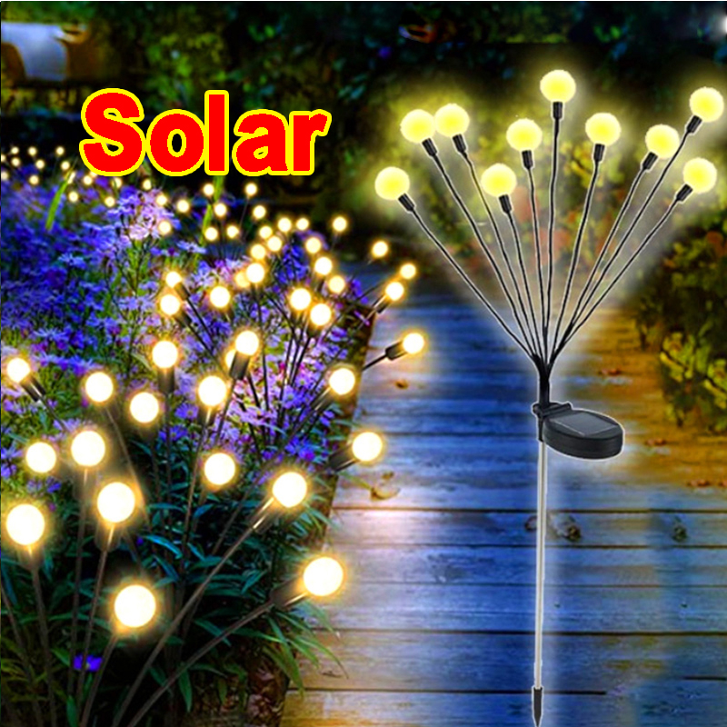 Ligyetor 6/8/10LED Raya Solar LED Firefly Swaying Light Outdoor Garden Decoration Landscape Lights Firework Christmas Festival Diwali Garden Lamp Lawn Pathway Decor Lighting