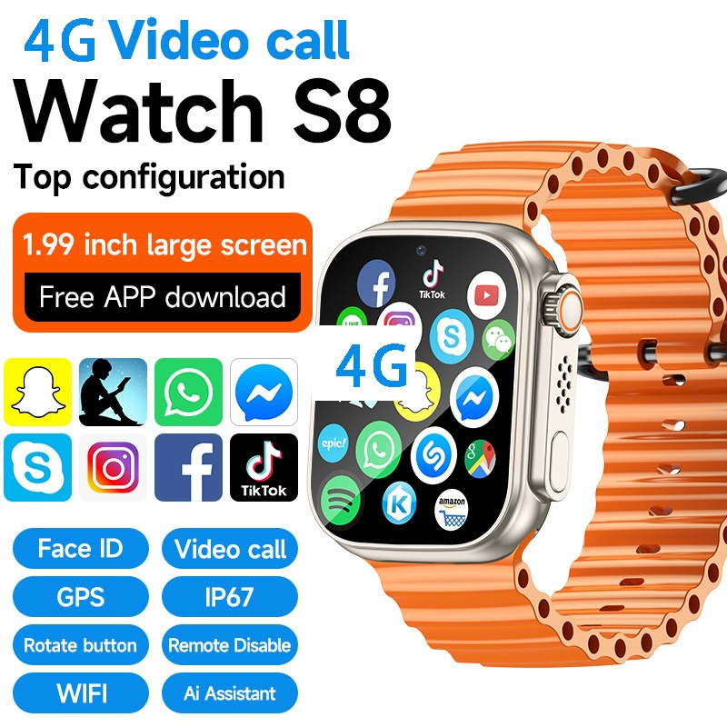 4G Smart Watch SIM Card Android Operating System Men's 1.99-inch Screen WIFI Full Network Video Call IP67 Voice Assistant Women's Watch