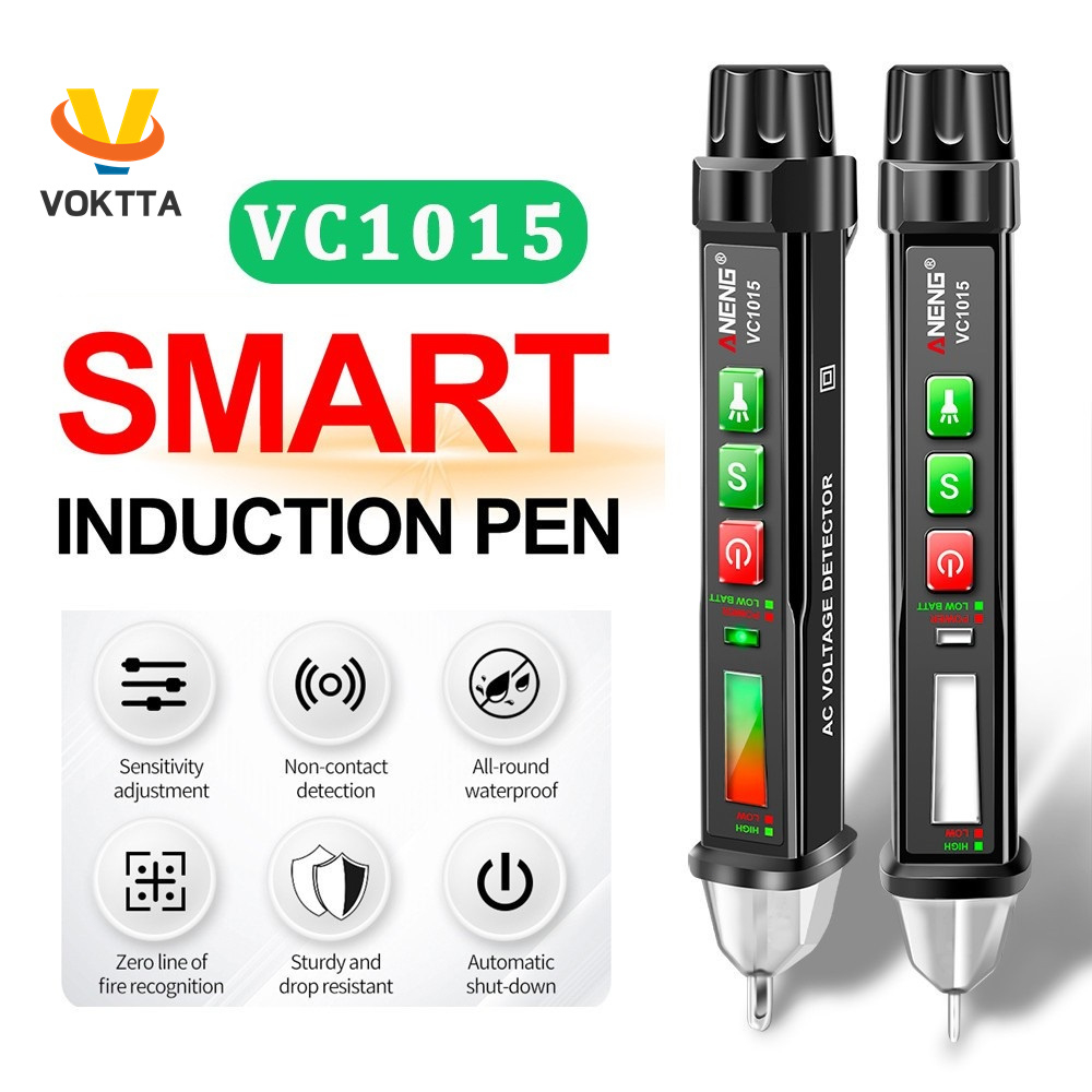 VOKTTA VC1015 Tester Pen Non-contact AC Voltage Detector Tester Meter 12V-1000v Pen Style Electric Indicator LED Voltage Meter Vape Pen