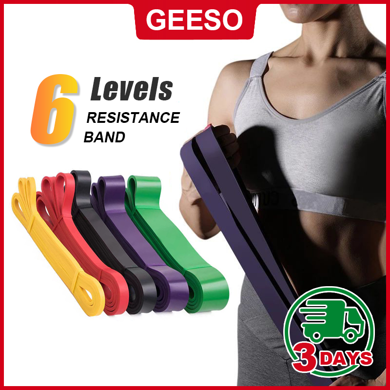 GEESO Thicken Resistance Band Natural Latex Workout Strong Stretch Band Elastic Band Exercise Band Fitness Exercise Yoga Band Pull Up Band 6 Levels 健身阻力带 弹力带