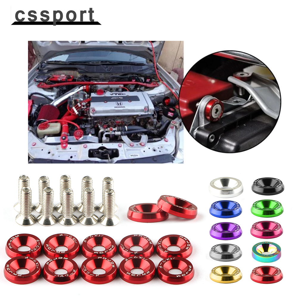 Universal M6 10Pcs Car Modified Hex Fasteners Fender Washer JDM Bumper Engine Aluminum Concave Screws For Honda LBJ-1001